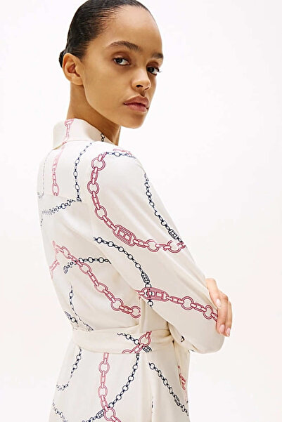 Tommy Hilfiger Kadın Th Fluid Viscose Mini Wrap Elbise - Ekru