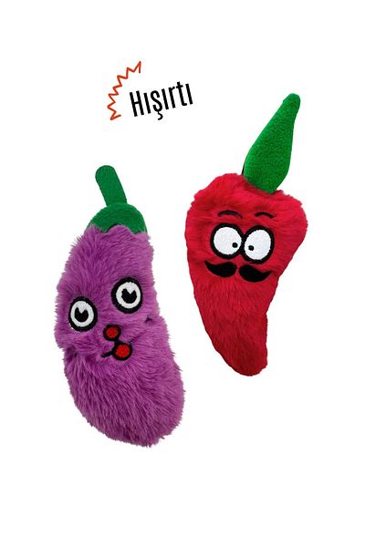 Miyav Cat Toy Set with Rustling Sound (2 Pieces) – Plush Eggplant & Pepper Catnip Cat Toys