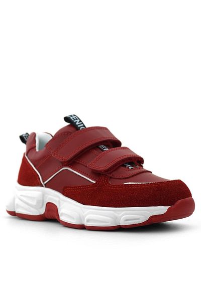 hapshoe Genuine Leather Red Double Velcro Girls' Sports Shoes