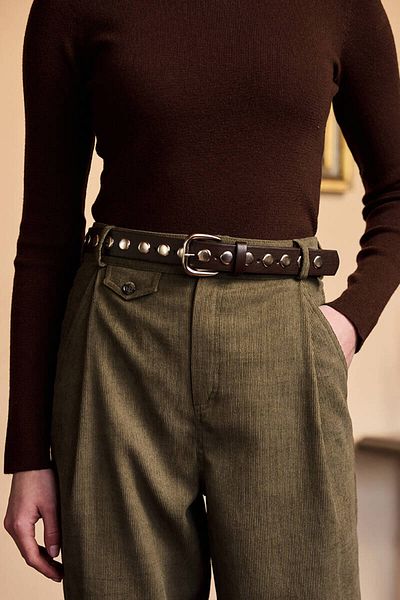 BE BLUE Brown Thin Buckle Belt