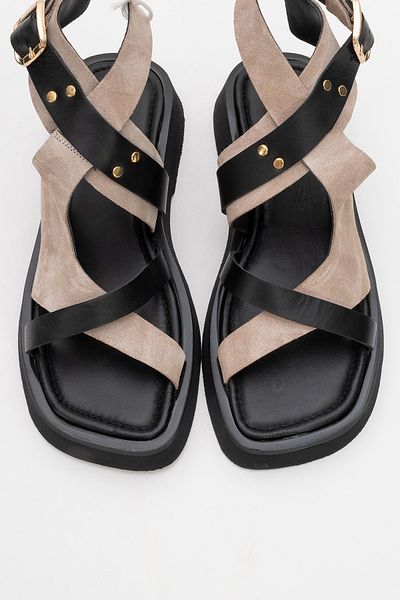 LuviShoes Sandale de damă MİNNEA din piele naturală din piele naturală, gri, neagră