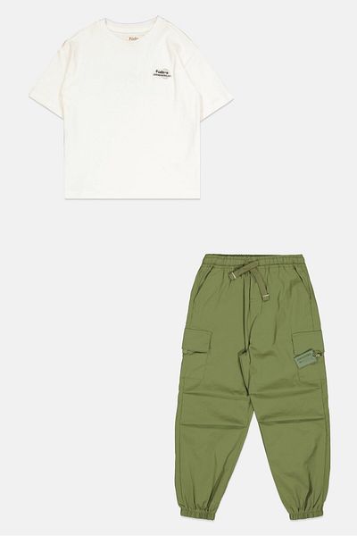 Fudo Kids Boy 2 Pcs Brand Logo T-shirt And Cargo Pants Set, Multicolor