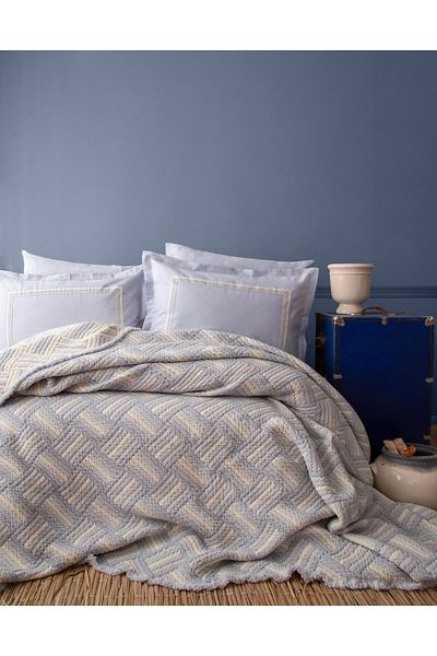 Apricitas HOME طقم غطاء سرير مزدوج سيفيلا بلو - غطاء سرير