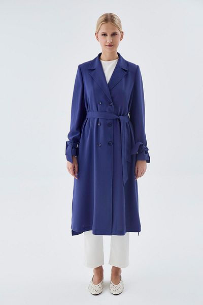 Zühre Double Breasted Collar Sleeve Detailed Belted Violet Cap 13761