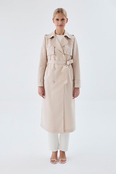Zühre Double Breasted Collar Embroidery Detailed Stone Trench Coat 13736