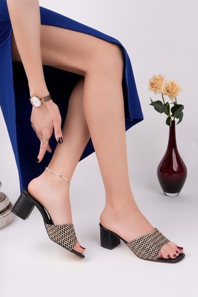 bulutmod BA04194 Ten Kadın Hasır Örgülü Günlük Abiye Bohça 6 Cm Topuklu Terli...