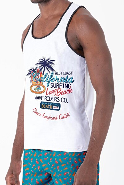 Miami Beach Мъжка плажна тениска с презрамки, дишаща и климатоконтролираща материя с дигитален печат - MB0389