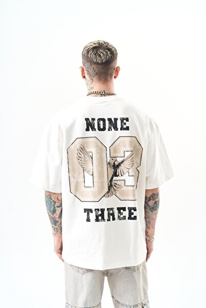 Respire Erkek None Three Baskılı Oversize T-Shirt Ekru