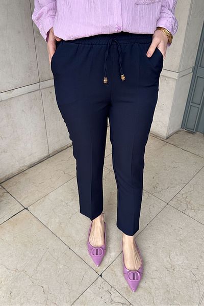 ANONİM STORE Pencil Pants with Elastic Waist - Navy Blue