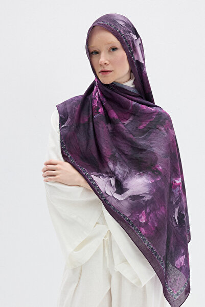 cs camellia scarf Σάλι με σχέδιο θερμοκηπίου - Μωβ