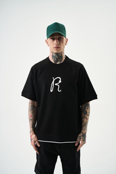 Respire Ανδρικό R Κεντημένο Oversize T-Shirt Μαύρο