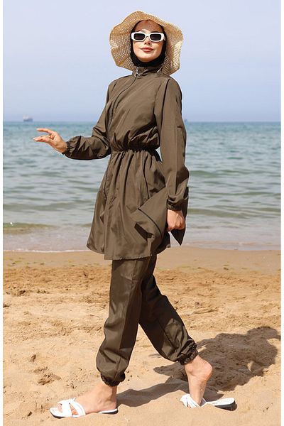sefamerve Hijab-Badeanzug mit Tasche 5035-04 Khakigrün