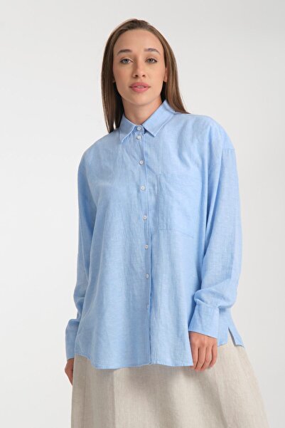 G-FOX Жіноча сорочка Oversize з натуральною фактурою – 50% льон, 50% бавовна, довгі рукави, зручний фасон 2002