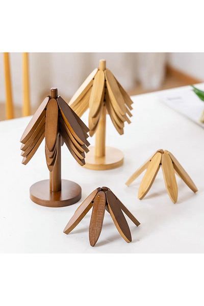 Ekostem Set of 4 Wooden Trivets - Coaster Fenomen Trivet - Heat Resistant Folding Trivet