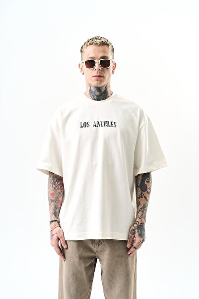 Respire Muški Los Anđeles Štampano Oversize kroj T-shirt Ekru