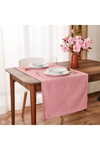 Evidea Soft Gingham Runner - Red - 50X130 cm