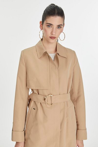 Zühre Beige Trench Coat with Shirt Collar Belt and Sleeve Detail 13723