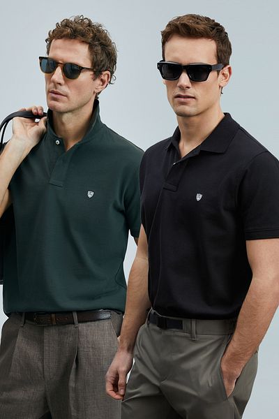 Lufian With Logo Cotton Comfort Fit Buttoned Polo Collar 2'Li t Shirt Men t Shirt 111040206S2