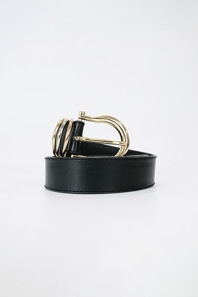 BE BLUE Black Double Color Leather Belt with Buckle Detail