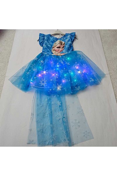 Beryka Blue Tutu Dress with Led Light Elsa Figure – Lined, Princess Model