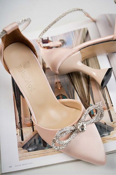 bulutmod Ba04148 Ten Rochie de seară cu fundă din satin pentru femei cu piatră Pantofi cu toc - Ten - 38
