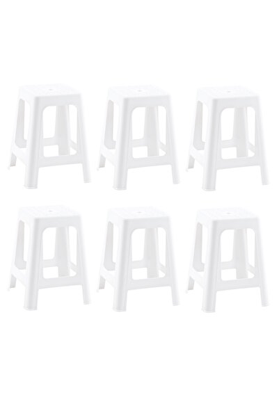 Papatya Mercan Plastik Tabure - Bahçe Balkon Taburesi Beyaz (6 ADET)