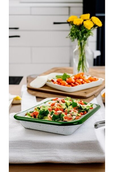 İnci Emaye 28 No Emaye Dörtgen Tabak Meze Kahvaltılık Kamp Piknik