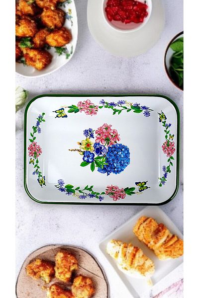 İnci Emaye No 28 Enamel Rectangle Plate Dish Breakfast Camping Picnic