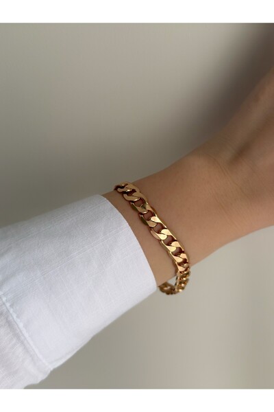 Owentis سوار تشينو موديل جورميه من الفولاذ باللون الذهبي الوردي - لا يفقد الل...