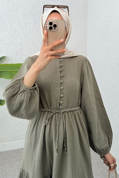 Salih Çelebi Birit Button Detailed Dress 2237 - Mold Green