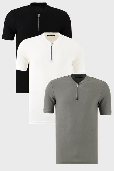 Buratti Cotton Regular Fit Half Zipper College Collar 3 Pack t Shirt Men t Shirt 5902653S3