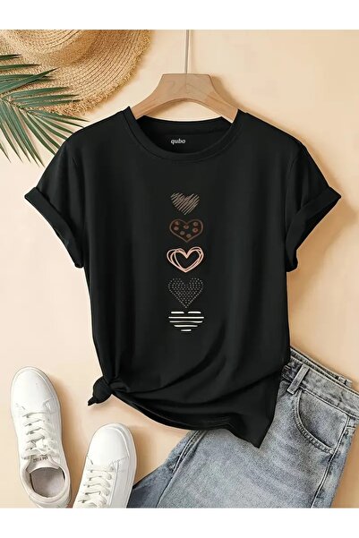 qubo sportswear & company qubo Unisex Oversize Baskılı Pamuklu Bisiklet Yaka Kısa Kollu SİYAH T-shirt