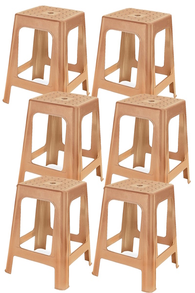 Papatya Mercan Plastik Tabure - Bahçe Balkon Taburesi Teak (6 ADET)