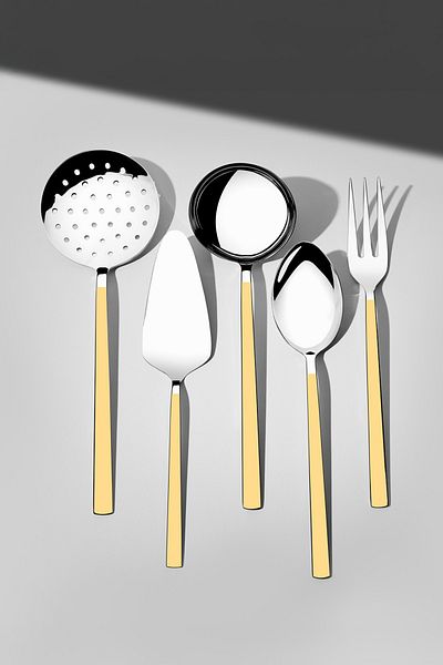 Nehir Dalyan Gold Plain 12-Person 89-Piece Leather Boxed Cutlery Set