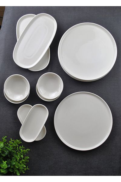 Qualitev 14 Piece White Porcelain Breakfast Set for 6 People Simple Dessert Presentation Set-Class