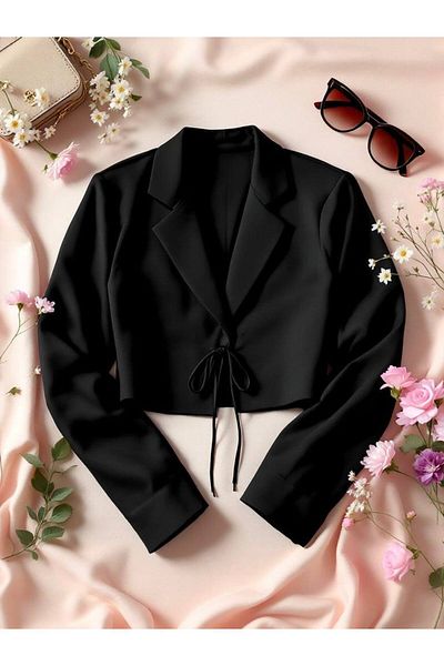 YONEZ MODA Women's Comfortable Fit Front Tie Detailed Lace up Crop Jacket