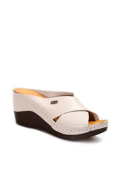 FAST STEP Genuine Leather Women's Wedge Heel Slippers 972Za1003
