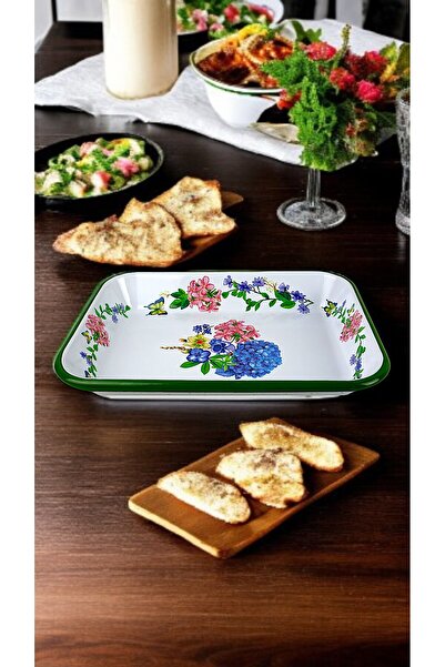 İnci Emaye 28 No Emaye Dörtgen Tabak Meze Kahvaltılık Kamp Piknik