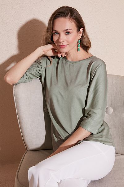 Lela Crew Neck Three Quarter Sleeve Blouse Bluz 5861416 Y
