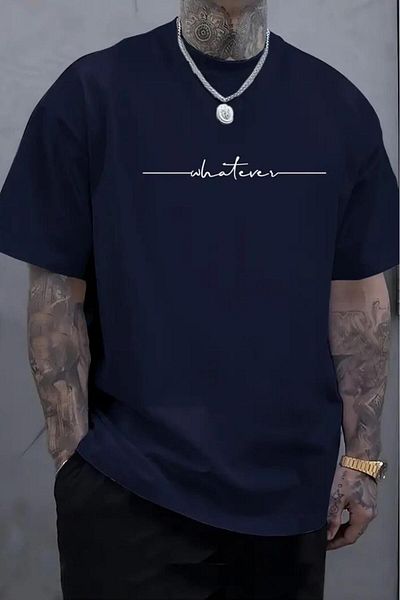 NO 601 Tricou oversize pentru bărbați, albastru bleumarin, Italic