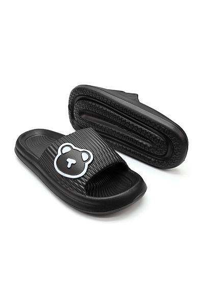 Tmall Women's Slippers, Foam, Lightweight With Teddy Bear Print, Pd1040, Black