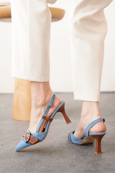 MODAADAM Women's Nero Denim Stone Heeled Shoes - Light Denim