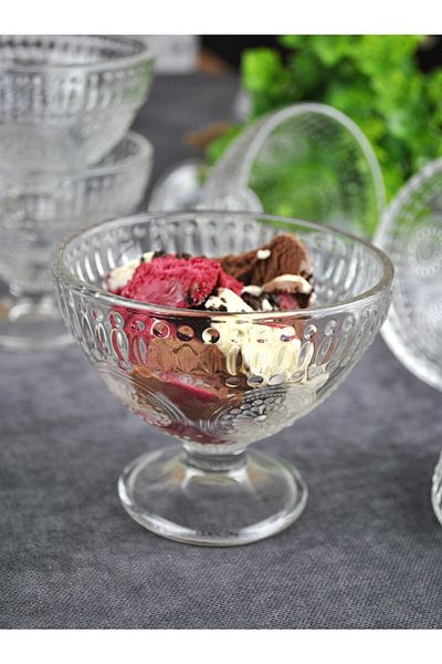 Qualitev 3 Pieces Glass Footed Bowl Snack Bowl Ice Cream Bowl - 220 ml