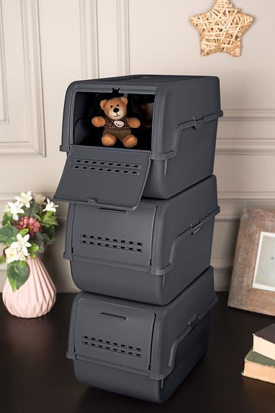 Motek Mt-40 S-Box 8 Liter 3-Purpose Organizer Organizer Anthracite (3*8Liter)
