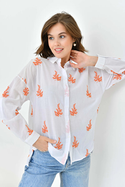 Park Karon Cvećem izvezena tanka pa Pamuk o Tkano košulja