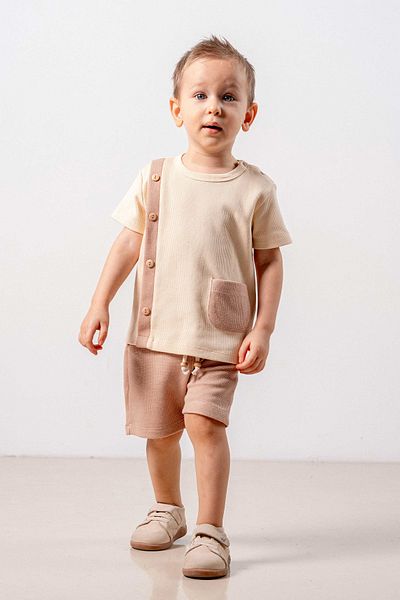 bombe Baby Kids Brown-Camel Cotton 2-Piece Set Printed First Ben Trend Fashion Bottom Top Set