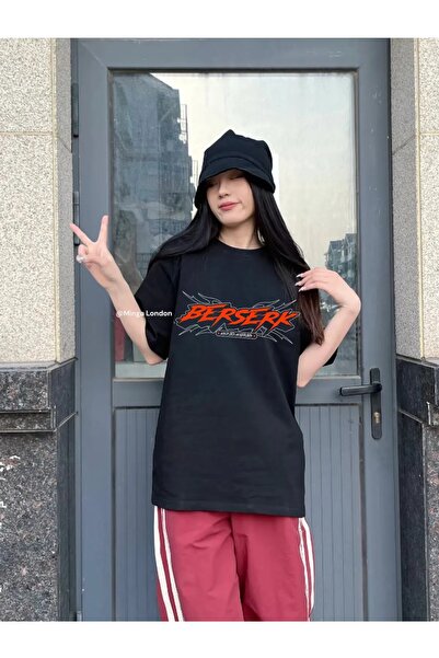 weywot Tricou unisex oversize cu imprimeu frontal Black Berserk Anime