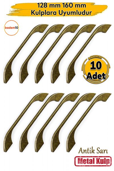 Badem10 10 bucăți Mâner Ezgi Antique Galben Antic Retro Metal Dulap Bucătărie Baie Mobilier Mâner Mâner 128 mm 160 mm