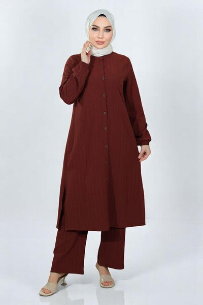 Missvalle بدلة مزدوجة بأزرار باللون البني 19179