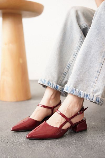 GOFFSHOES Pantofi Franco de damă cu toc mic - Roșu Claret-Brevet